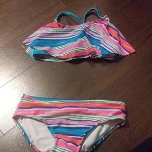 Girls rainbow striped bathing suit, size 7/8